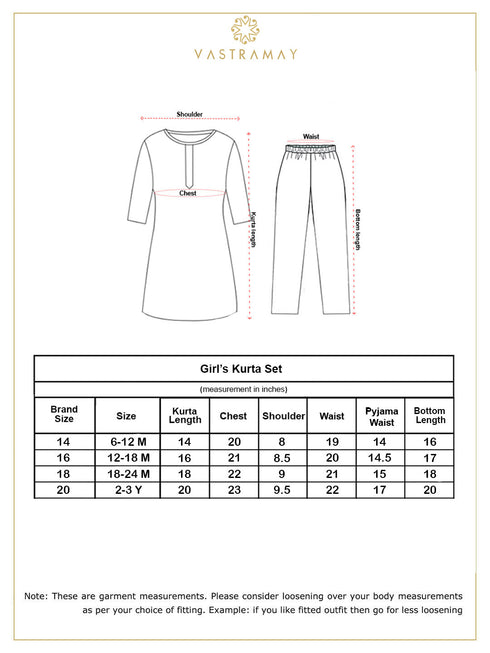 Vastramay SISHU Girl's Multicolor-Base Cream Kurta pant Set